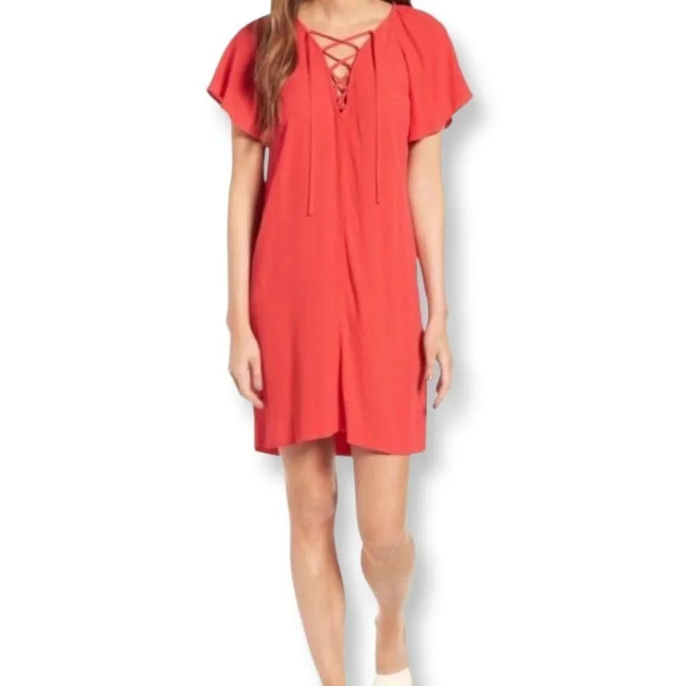Madewell Small Red Tie/Lace Up Casual Mini Dress